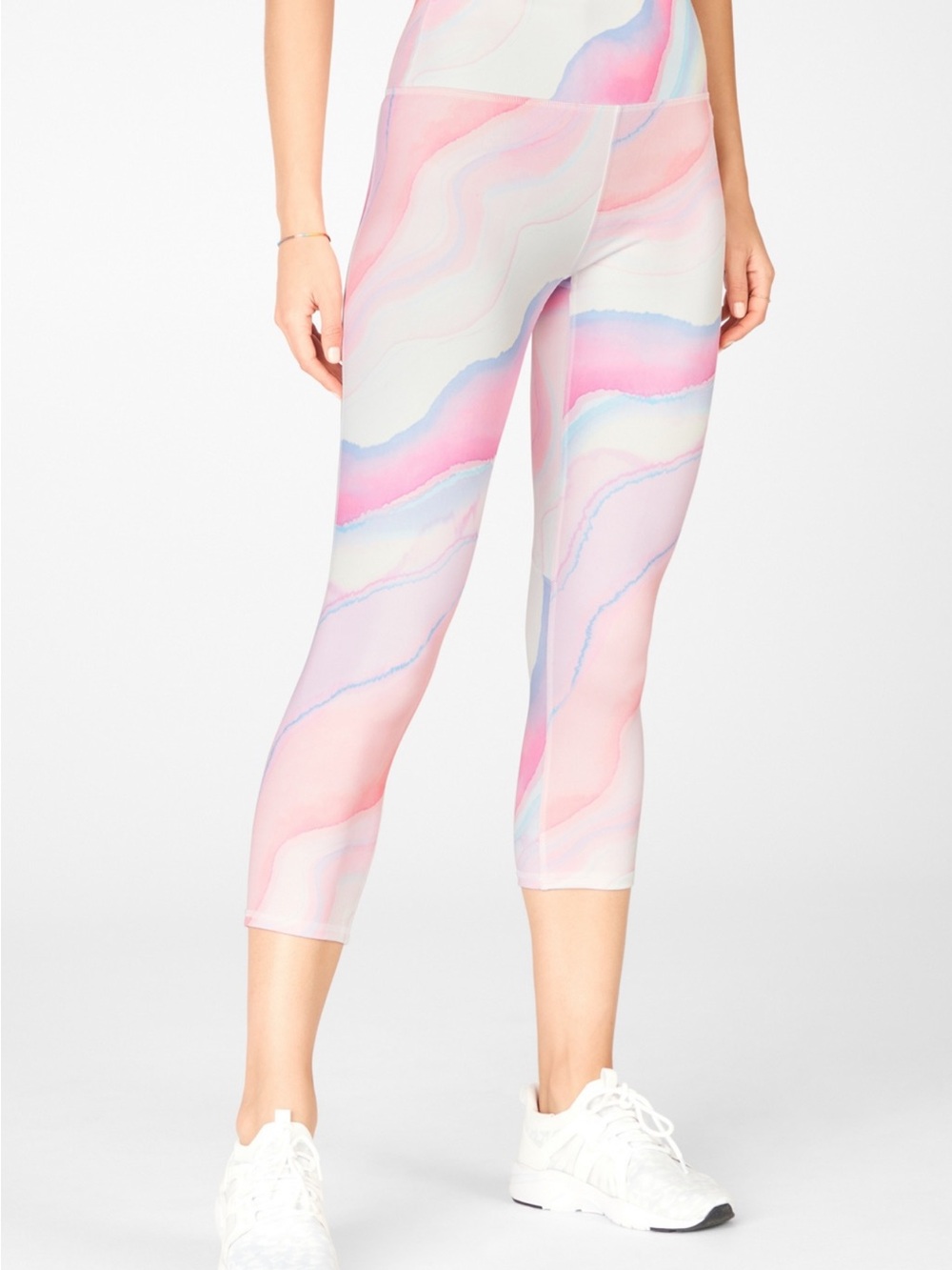 NWOT Fabletics Pink & Blue Marble Capri Leggings!